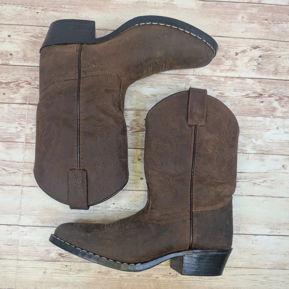 Masterson Boot Co. Leather Western Cowboy Brown Boots Boys / Kids Size 3